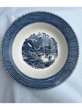 Currier & Ives Royal China Early Winter Blue White Bowl 8.5" Transferware